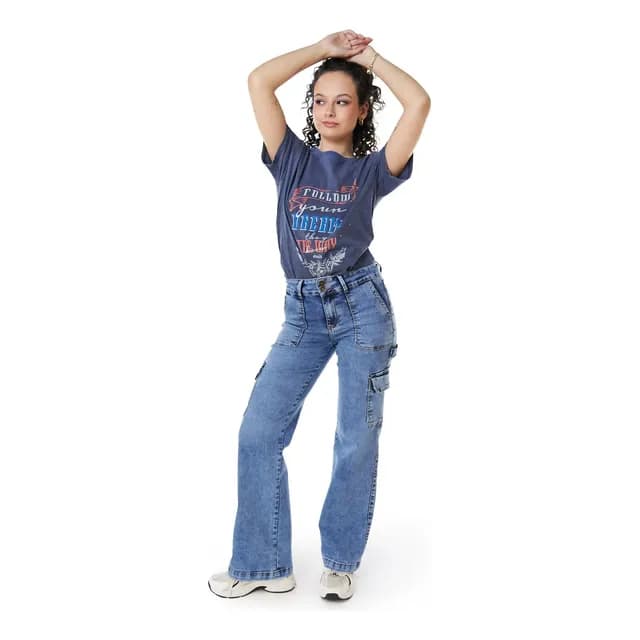 Jeans Naos Mujer Palazzo Cargo Azul Light Efesis
