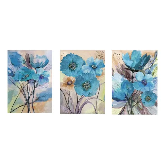 Cuadro Canvas Imagen Flor Azul En Lienzo Pack X3 Uds 30x50cm