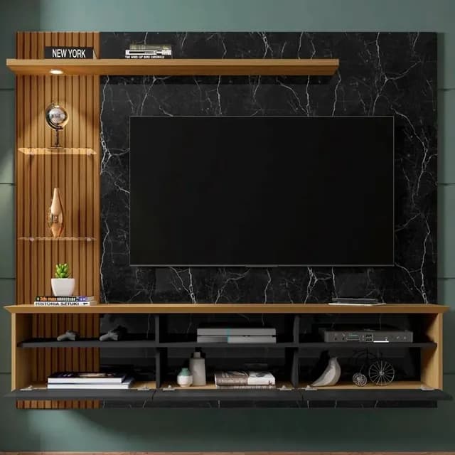 Panel Rack Tv 60 Trend Negro Canela Marmol