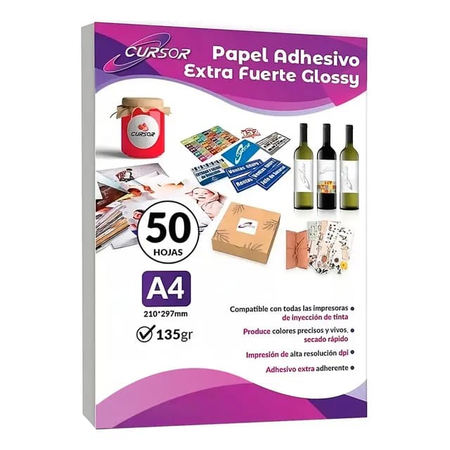Papel Adhesivo Extrafuerte Glossy Brillante A4 135g -50hojas