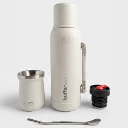 Termo Mate Set 1 Litro Buffer Acero Inox Kit Matero Bombilla Pack 2 Tapas Ivory