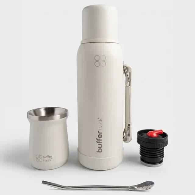 Termo Mate Set 1 Litro Buffer Acero Inox Kit Matero Bombilla Pack 2 Tapas Ivory