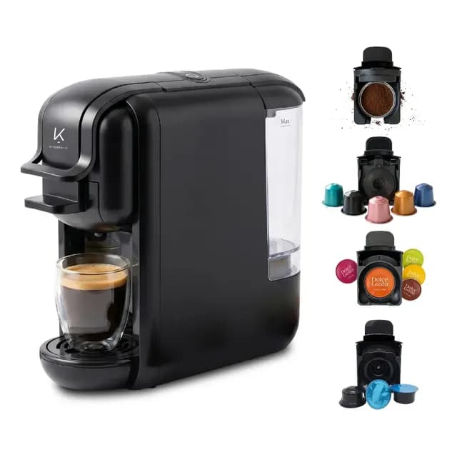Cafetera Expresso Kitchen-it Arezzo 4 en 1 Color Negro Automatica para Capsulas y Cafe Molido