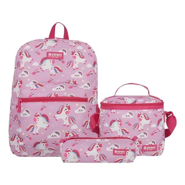 Triple Pack 5xt Mochila Nina Xtrem Unicornio Purpura