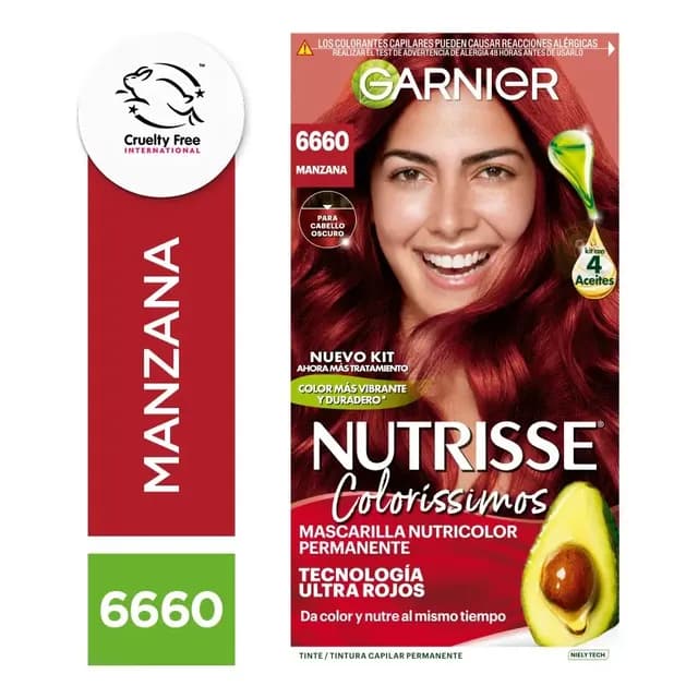 Tintura Permanente Nutrisse Colorissimo Tono 6660 Manzana Con Aceites, Sin Amoniaco y Vegana