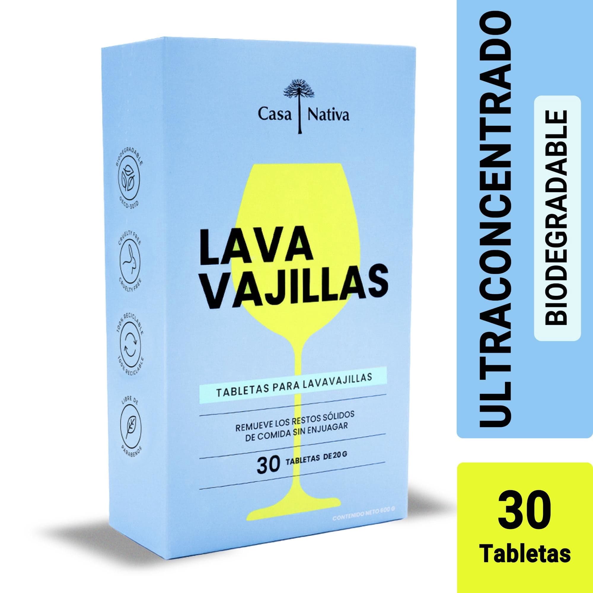 Detergente lavavajillas en tabletas biodegradables, todo en 1, 30 Un