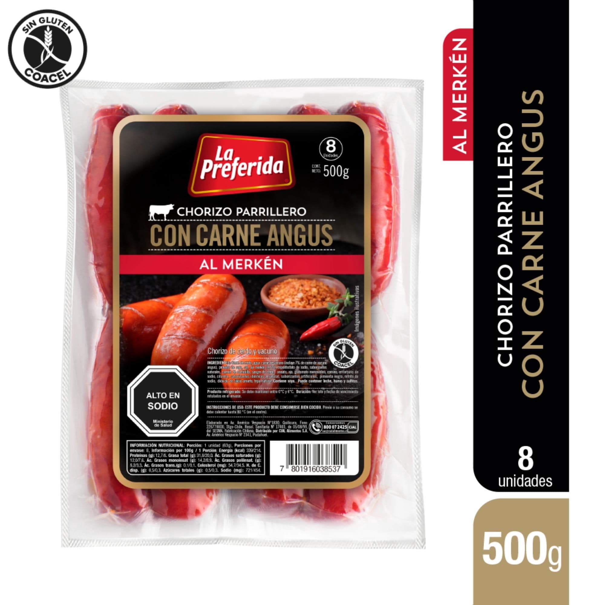 Chorizo Angus Merken 8 Un, 500 g