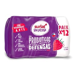 Probiotico Frutilla Sin lactosa Pack 12 Un, 960 ml