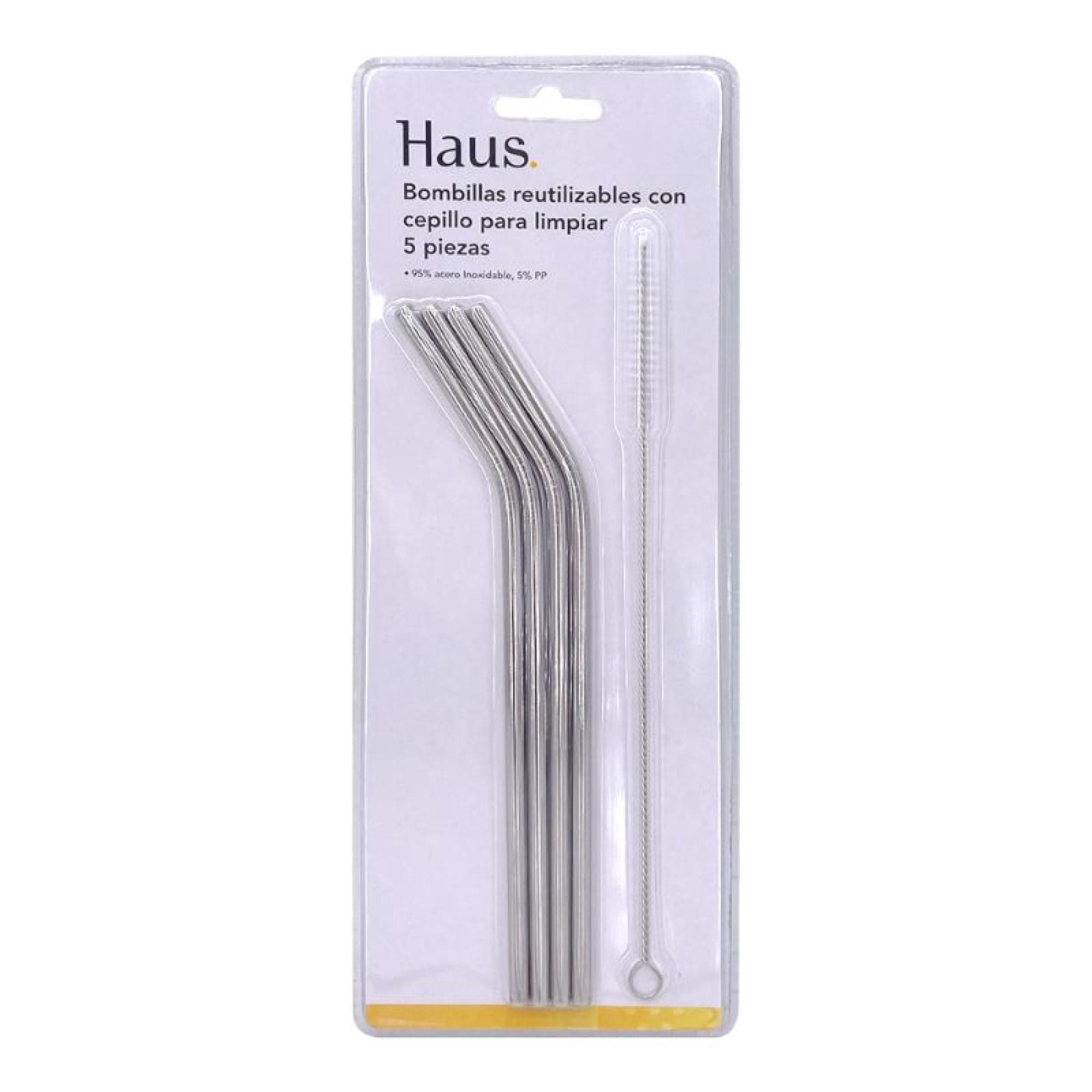 Bombilla Con Cepillo 5 Piezas Acero Inoxidable Plateado