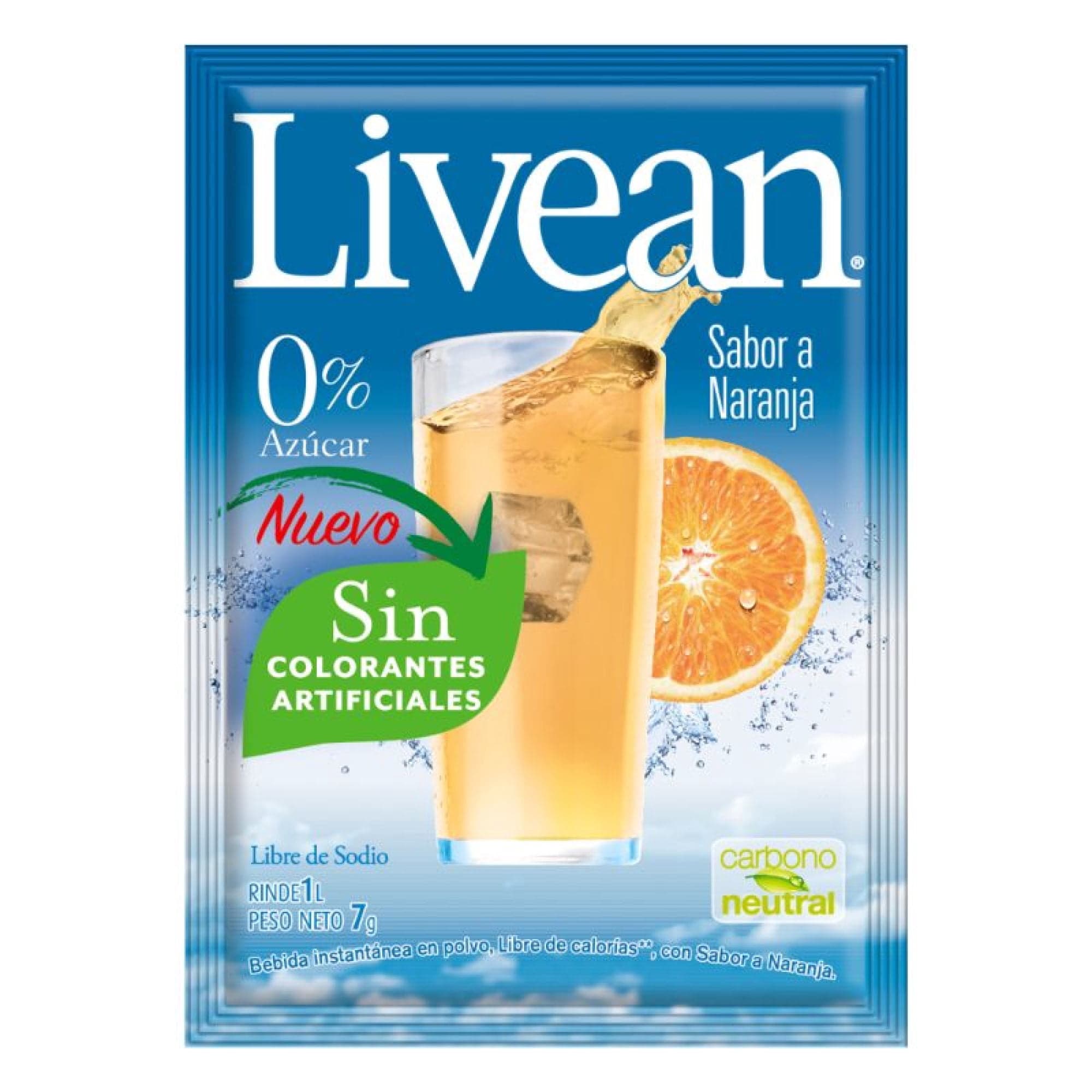 Jugo en Polvo Libre de Azucar Sabor Naranja 7 g Sobre, 1 Un