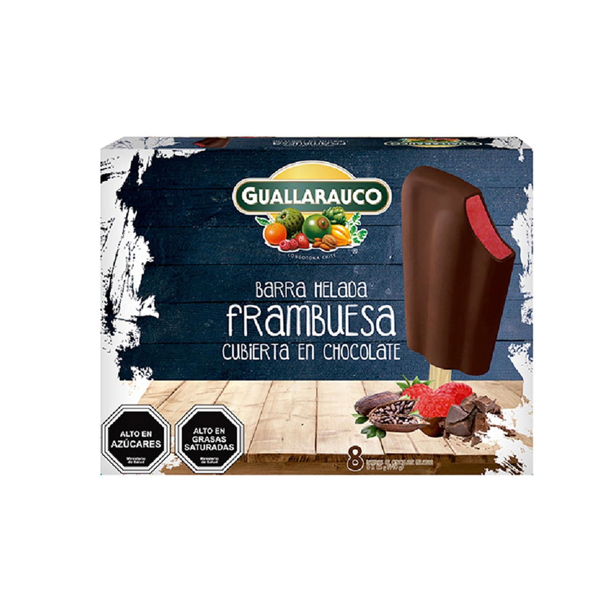 Helado Barra de Fruta Sabor Frambuesa Cubierto en Chocolate Caja, Pack 8 x 55 g
