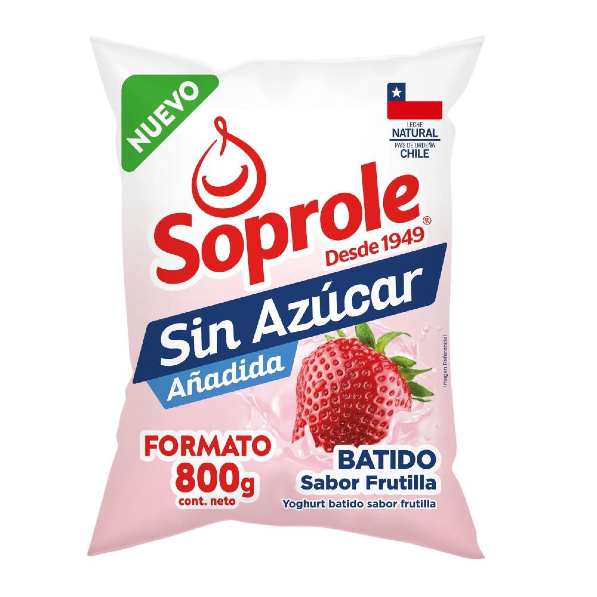 Yoghurt Batido Frutilla Bolsa Sin Azucar Bolsa, 800 g
