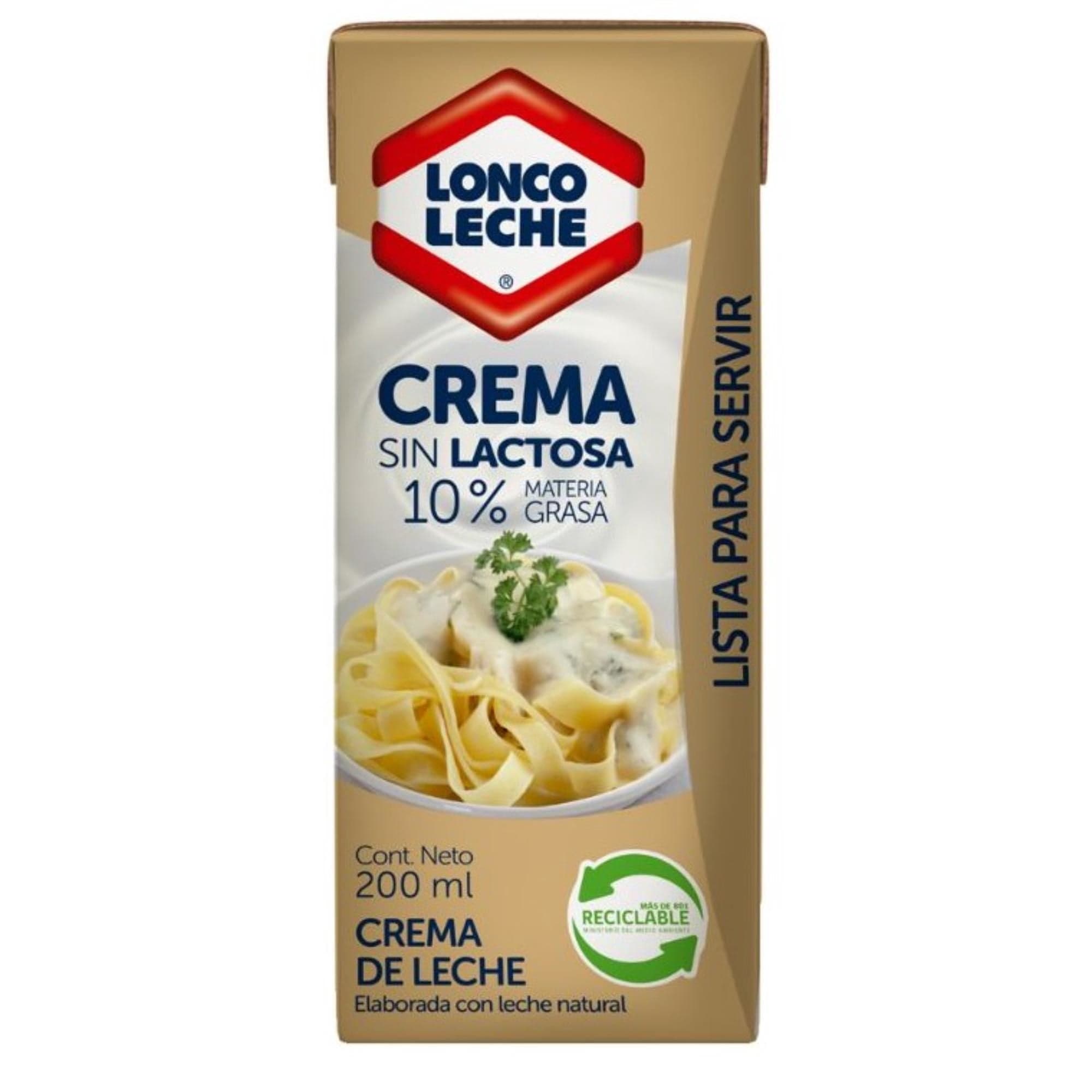 Crema de Leche Tradicional Lista Sin Lactosa, 200 ml