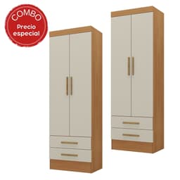 Combo 2 Closet 2 Puertas 2 Cajones Ro22Ciof Mdp Canela - Blanco Off White