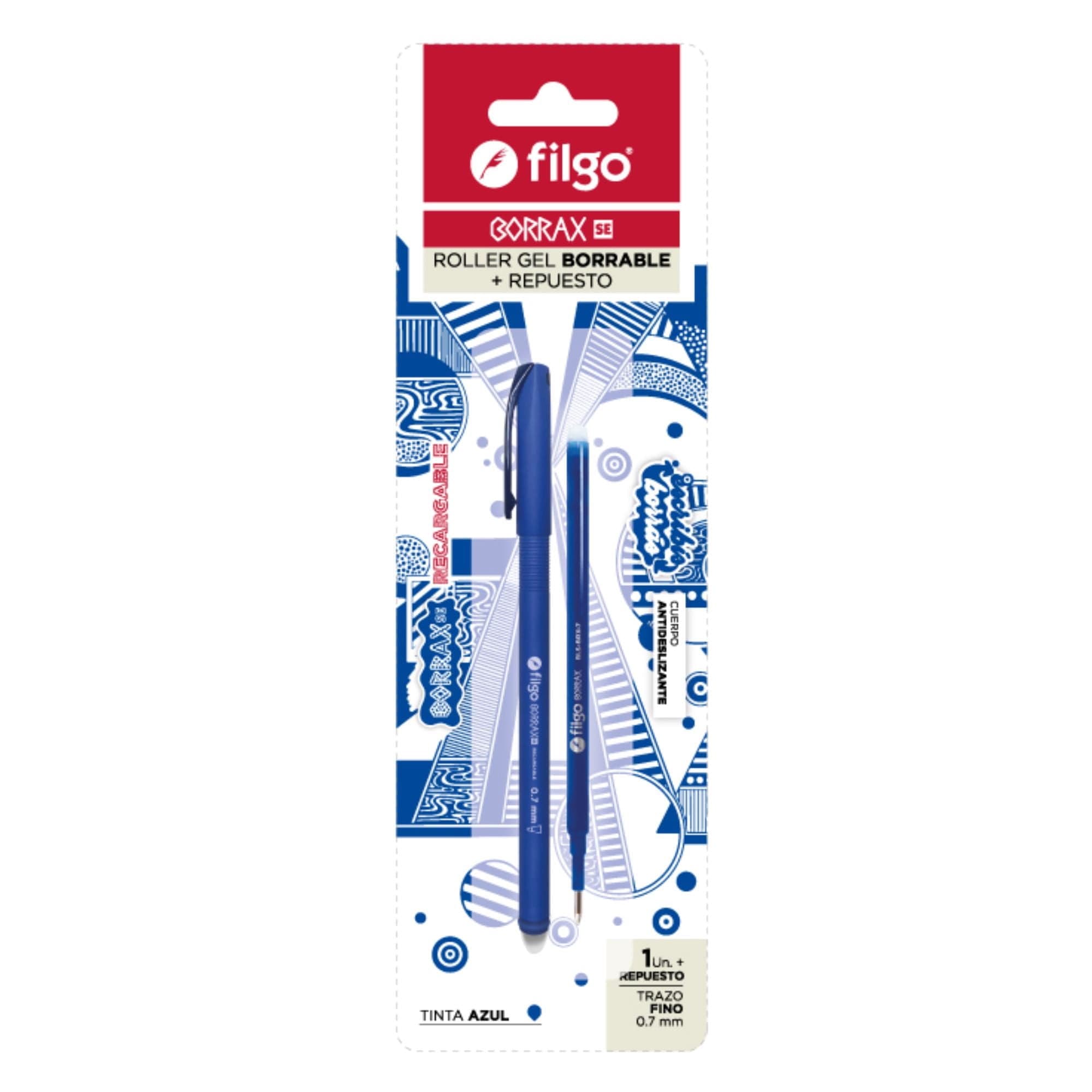 Lapiz Gel Borrable Azul Punta Fina + Repuesto