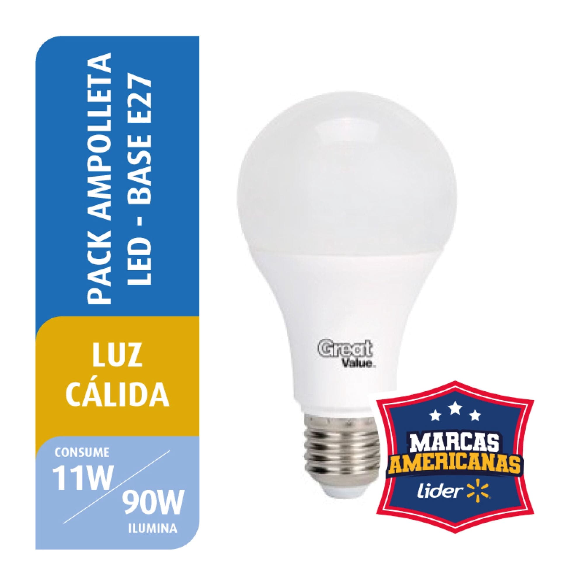 Pack 3 Ampolletas LED Bola A60 11W Luz Calida Base E27, 3 Un