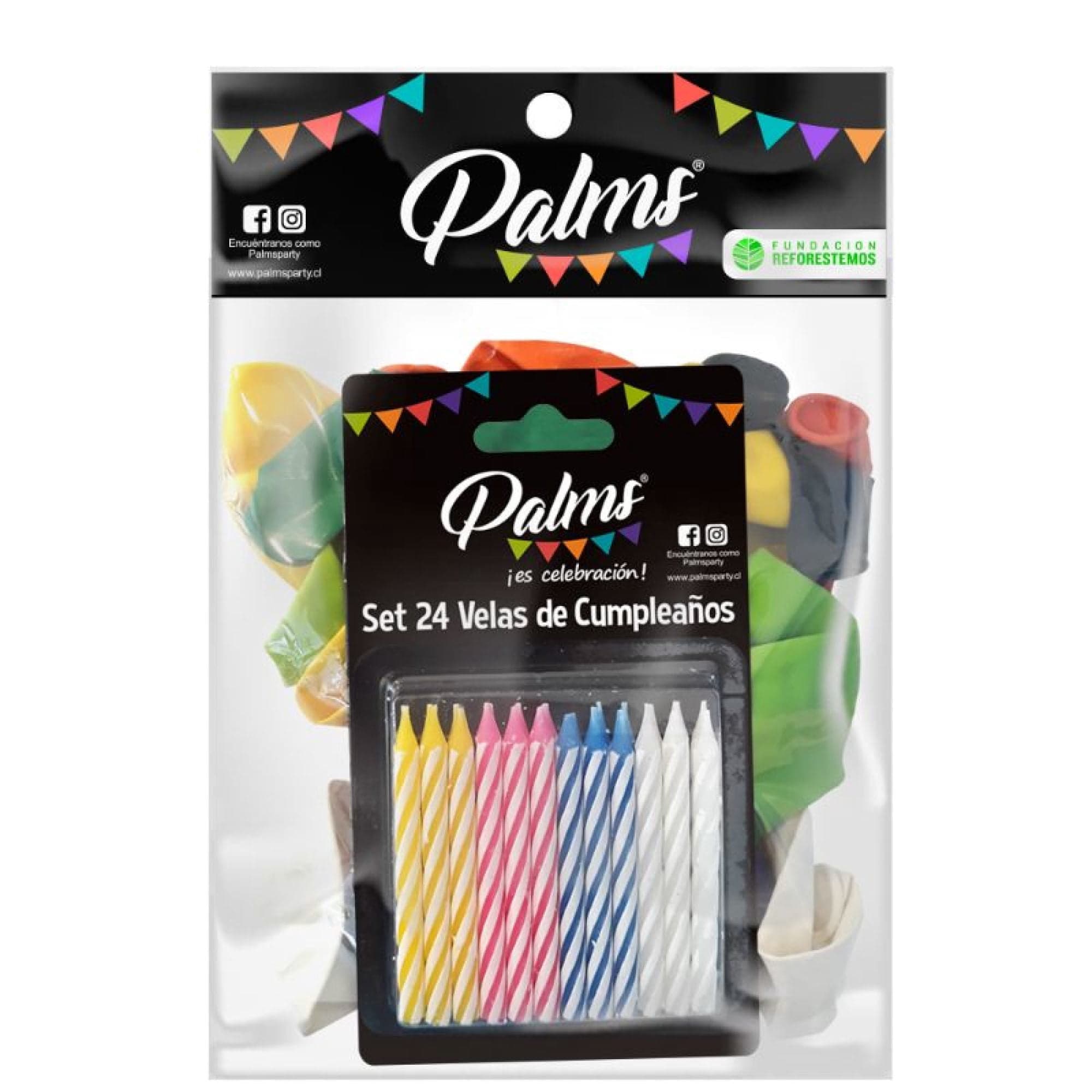 Pack de 25 globos + velas colores surtidos