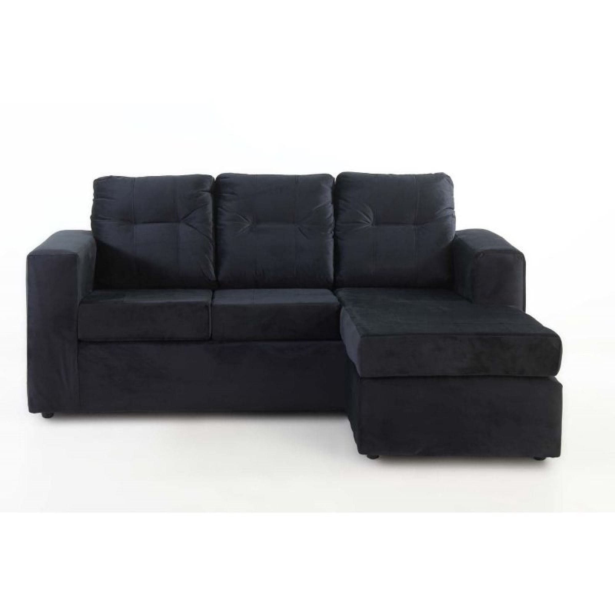 Sofa Modular Rodas 3 Cuerpos Felpa Negro