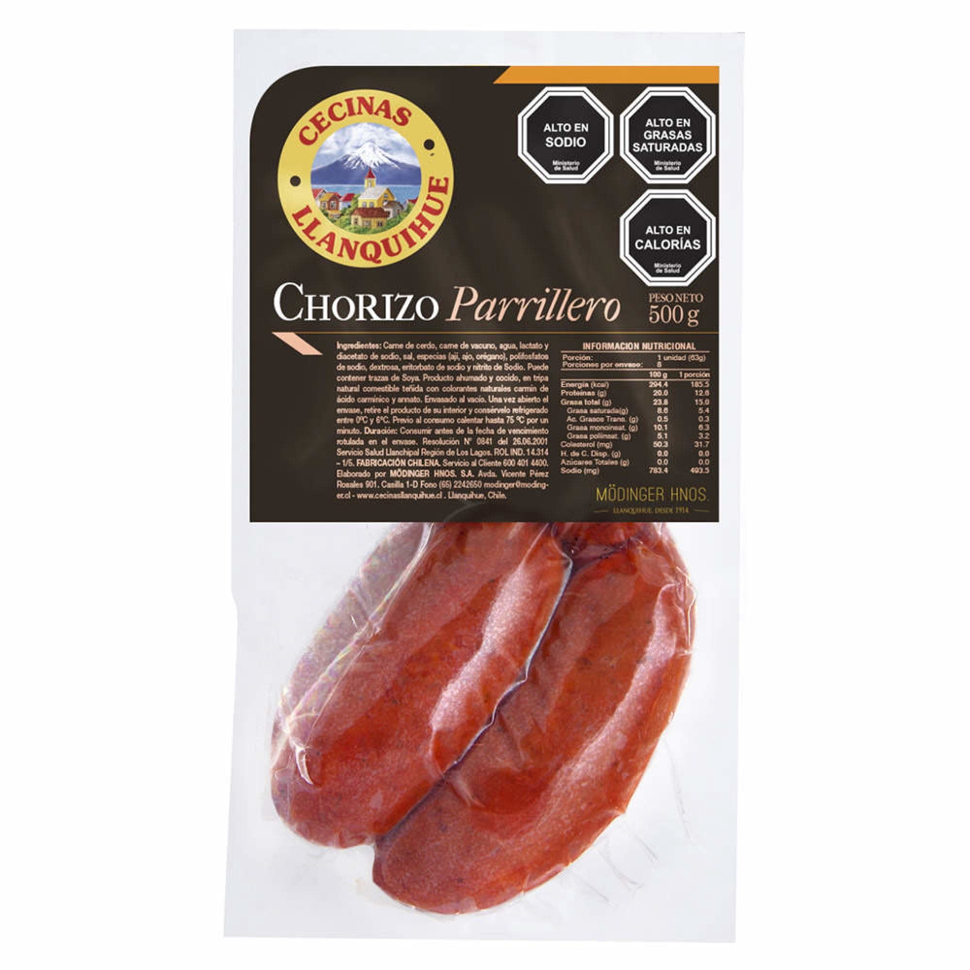 Chorizo Parrillero Paquete 8 Un, 500 g