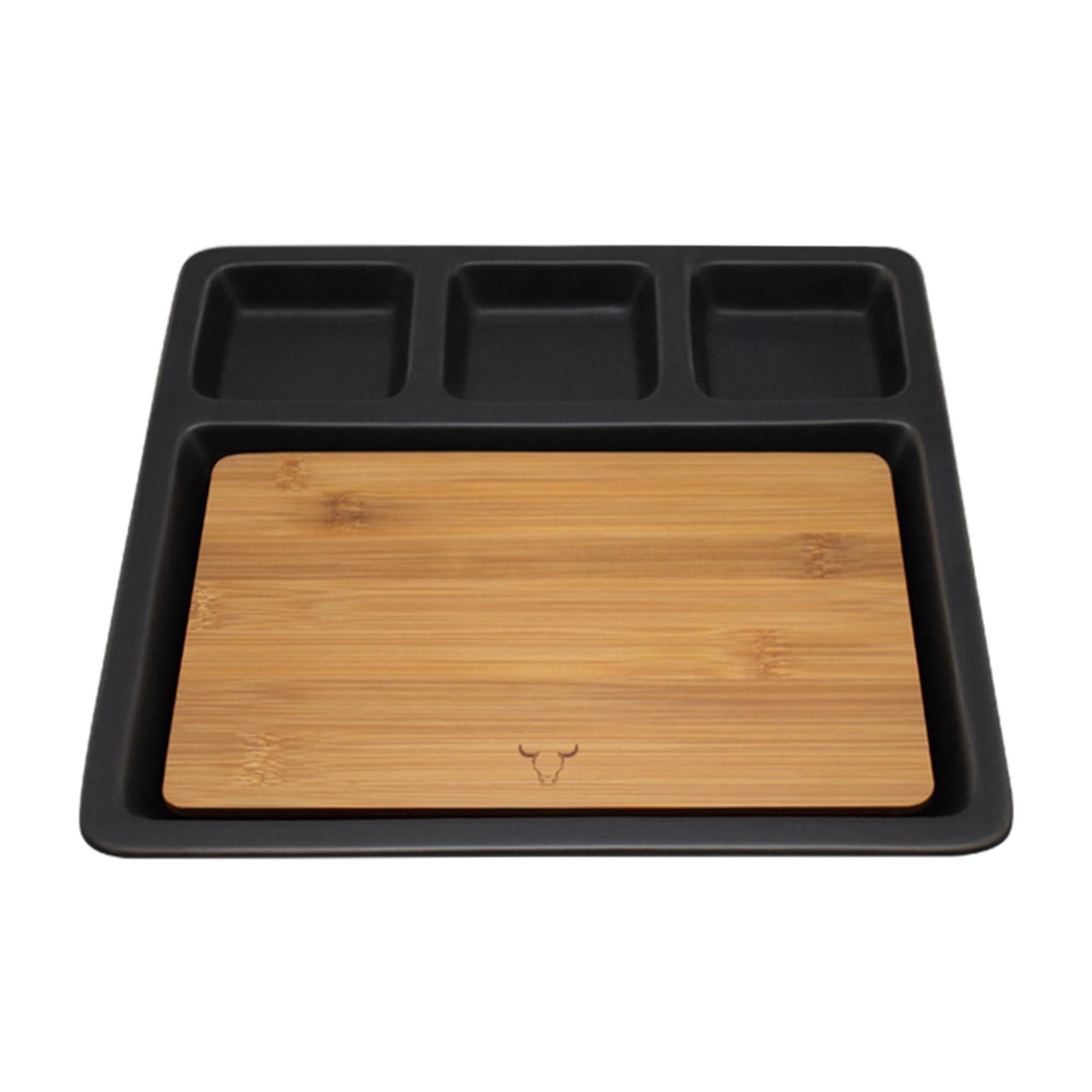 Tabla De Aperitivo + Bandeja 2 Piezas Bamboo - Ceramica Negro - Cafe