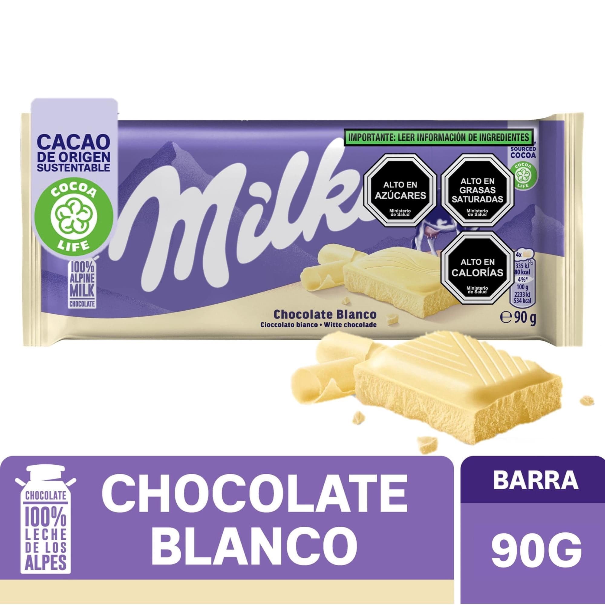 Chocolate blanco de leche, 90 g