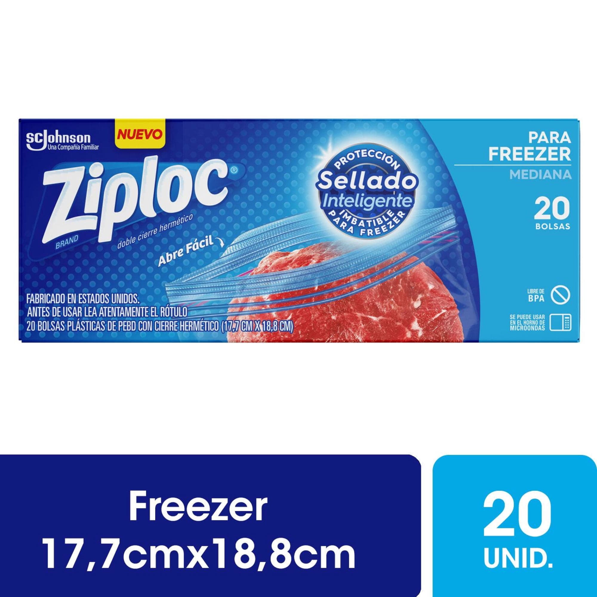 Bolsas Hermeticas Doble Cierre para Freezer Medianas 17,7 cm x 18,8 cm, 20 Un