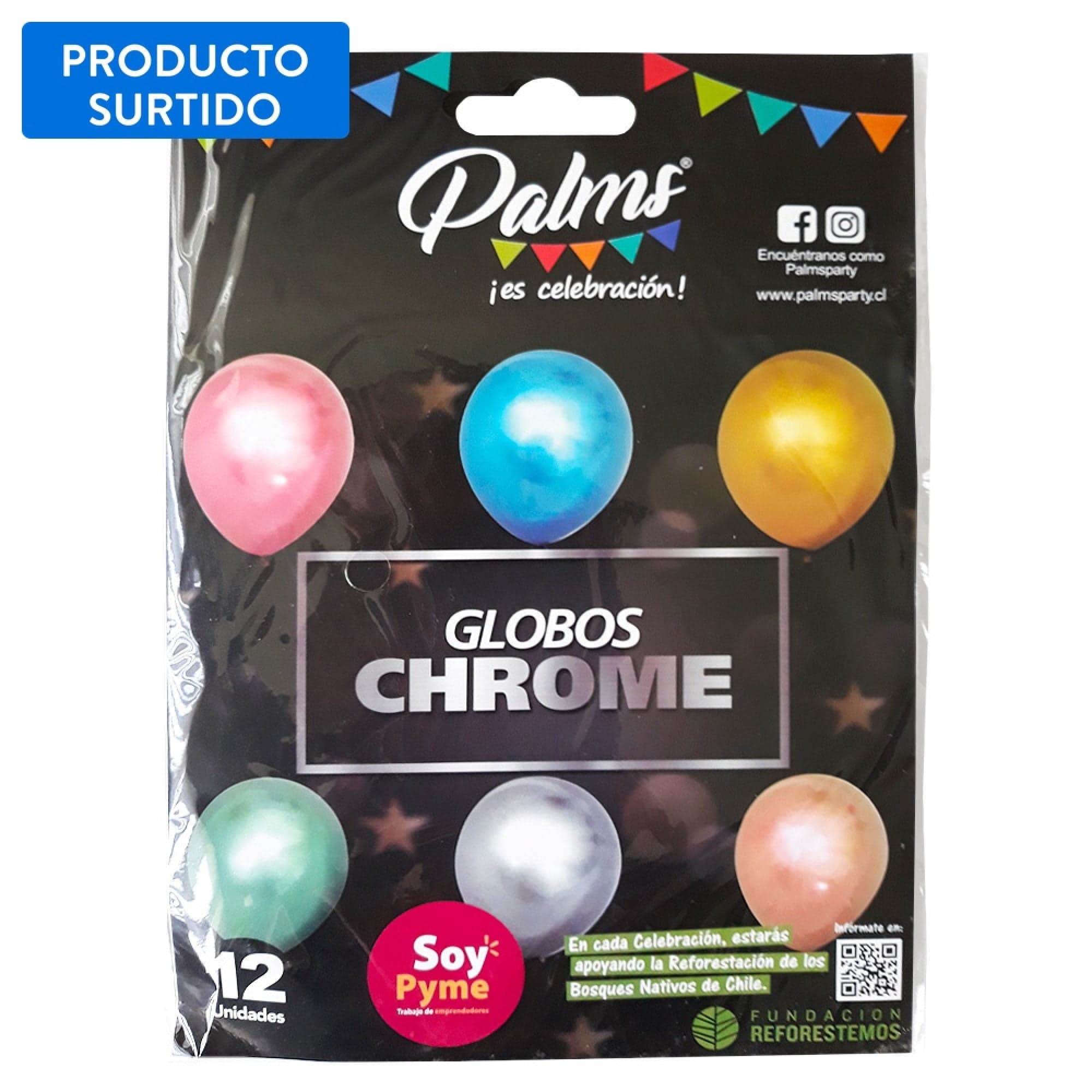 Set 12 Globos Chrome, color surtido, 1 Un