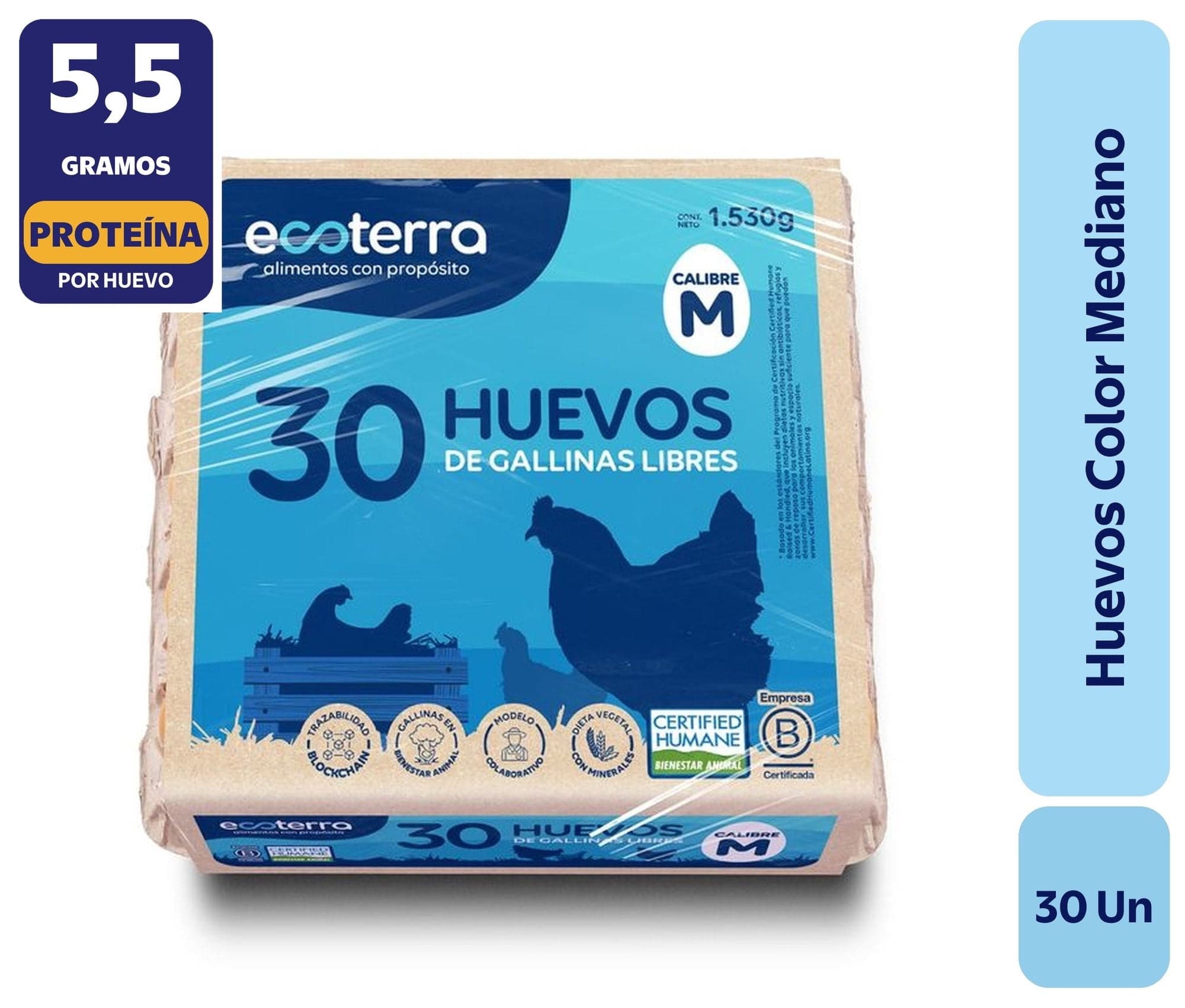 Huevos de Campo y Gallina Libre Mediano Color, 30 Un