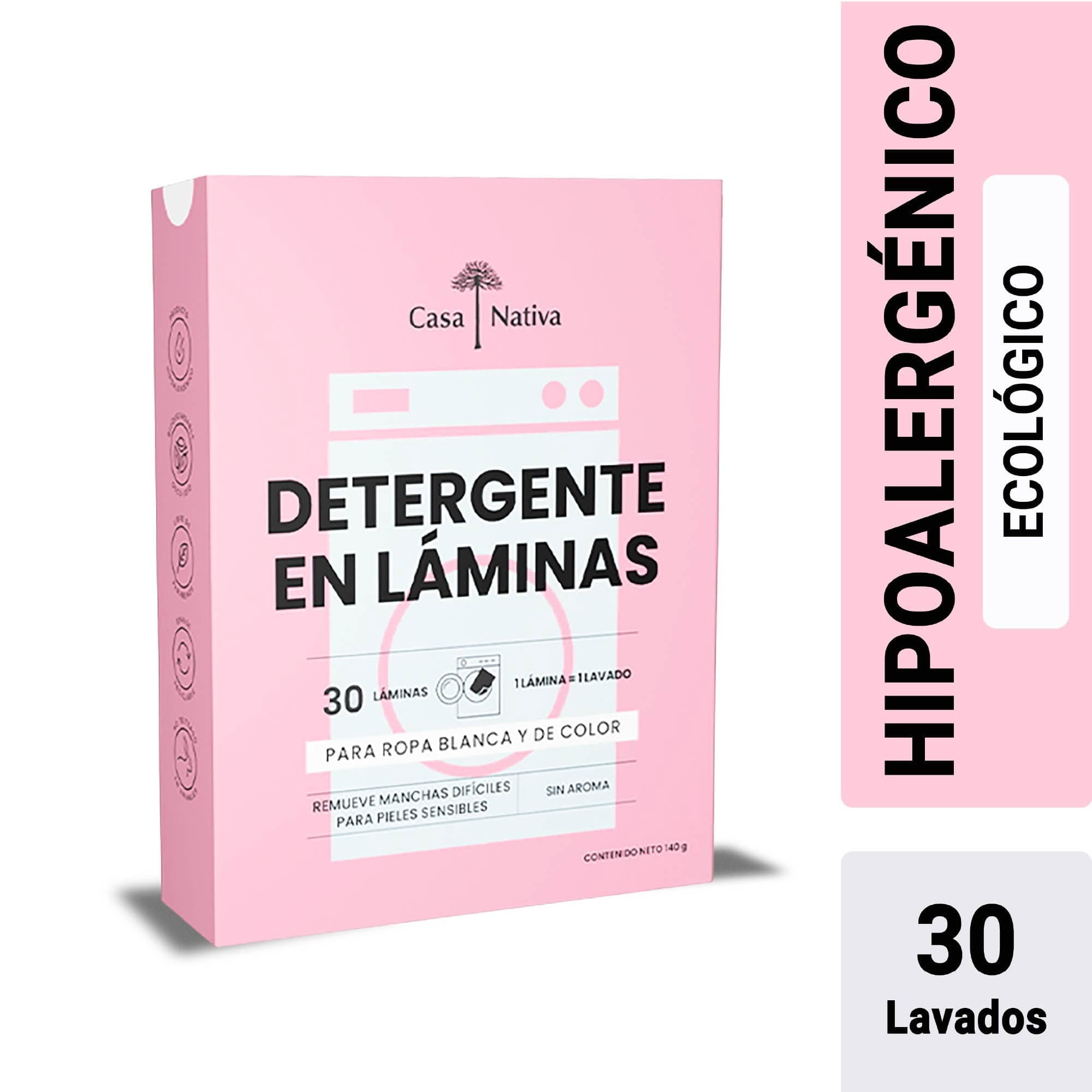 Detergente hipoalergenico en laminas biodegradables, sin aroma, 30 Un