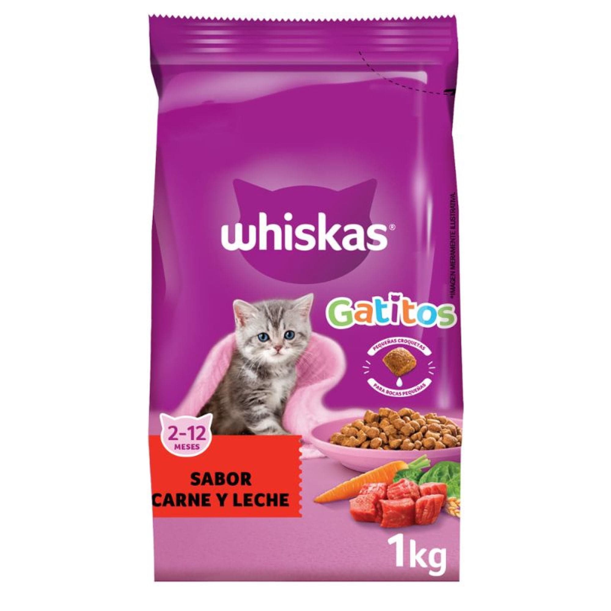 Alimento Seco Gatito Sabor Carne y Leche Bolsa, 1 Kg