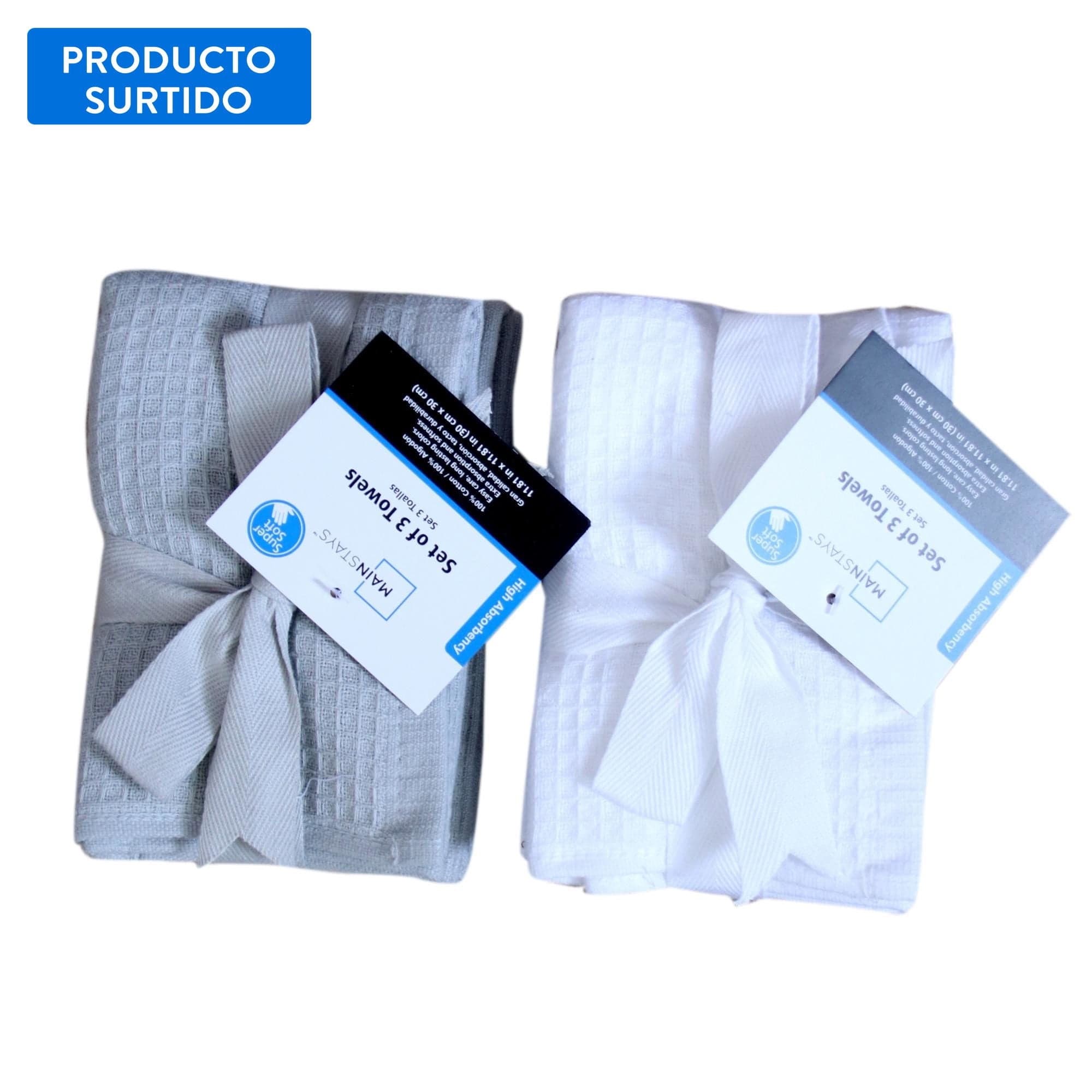 Set de 3 Toalla visitia 30x30cm 100% Algodon, color surtido 1 un 
