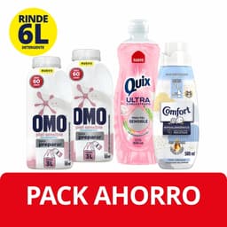 Pack Detergente Liquido Para Preparar Piel Sensible 2 x 500 mL + Lavalozas Quix Piel Sensible 500ml + Suavizante Comfort 500ml, 6 L