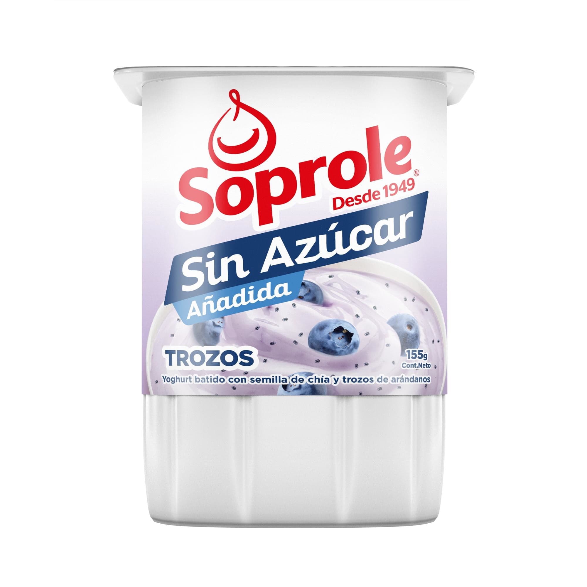 Yoghurt Batido sin Azucar con trozos Sabor Chia Arandano Pote, 155 g