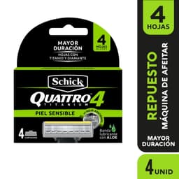 Repuesto Maquina De Afeitar Quattro Piel Sensible, 4 Un
