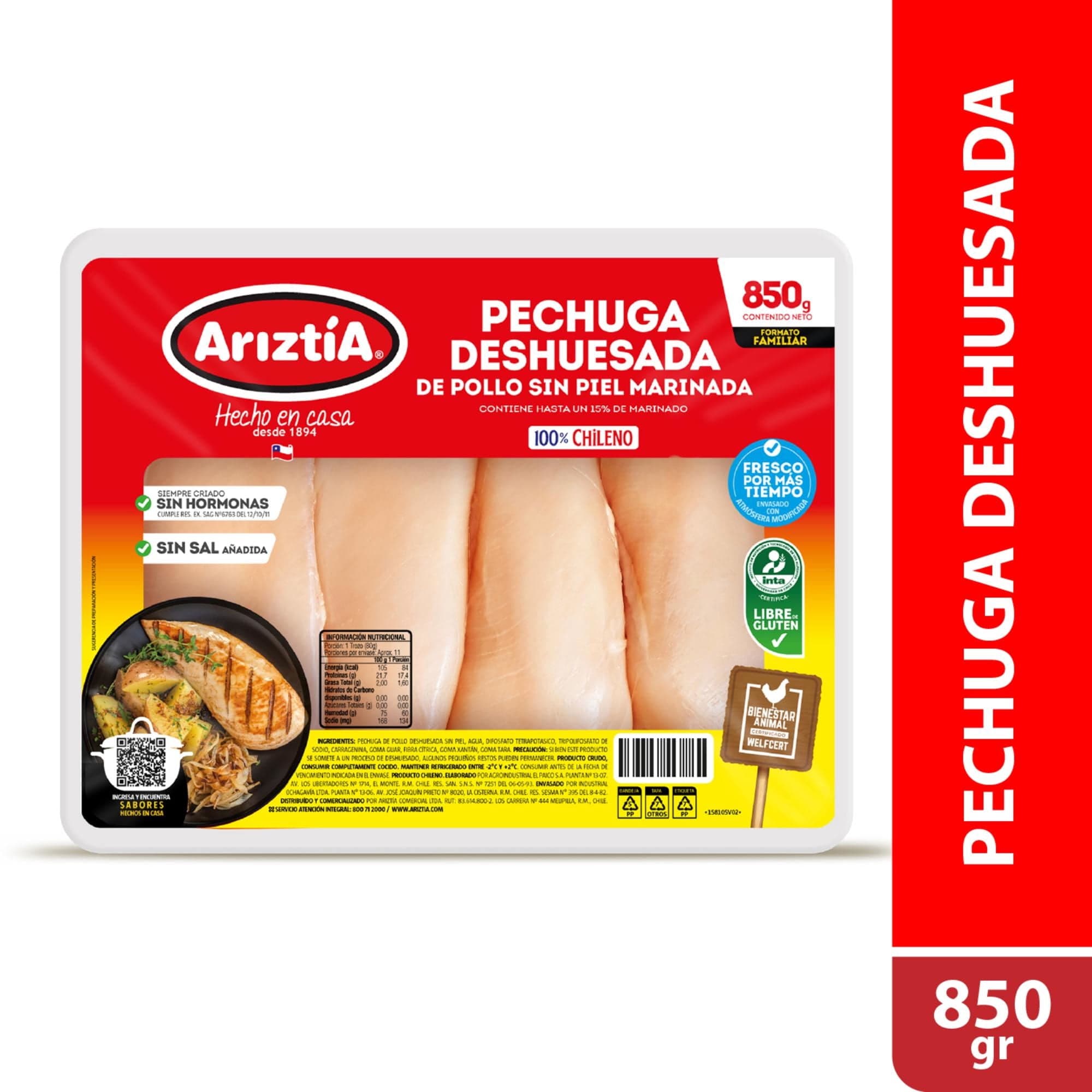 Pollo Pechuga Deshuesada Envasada., 850 g