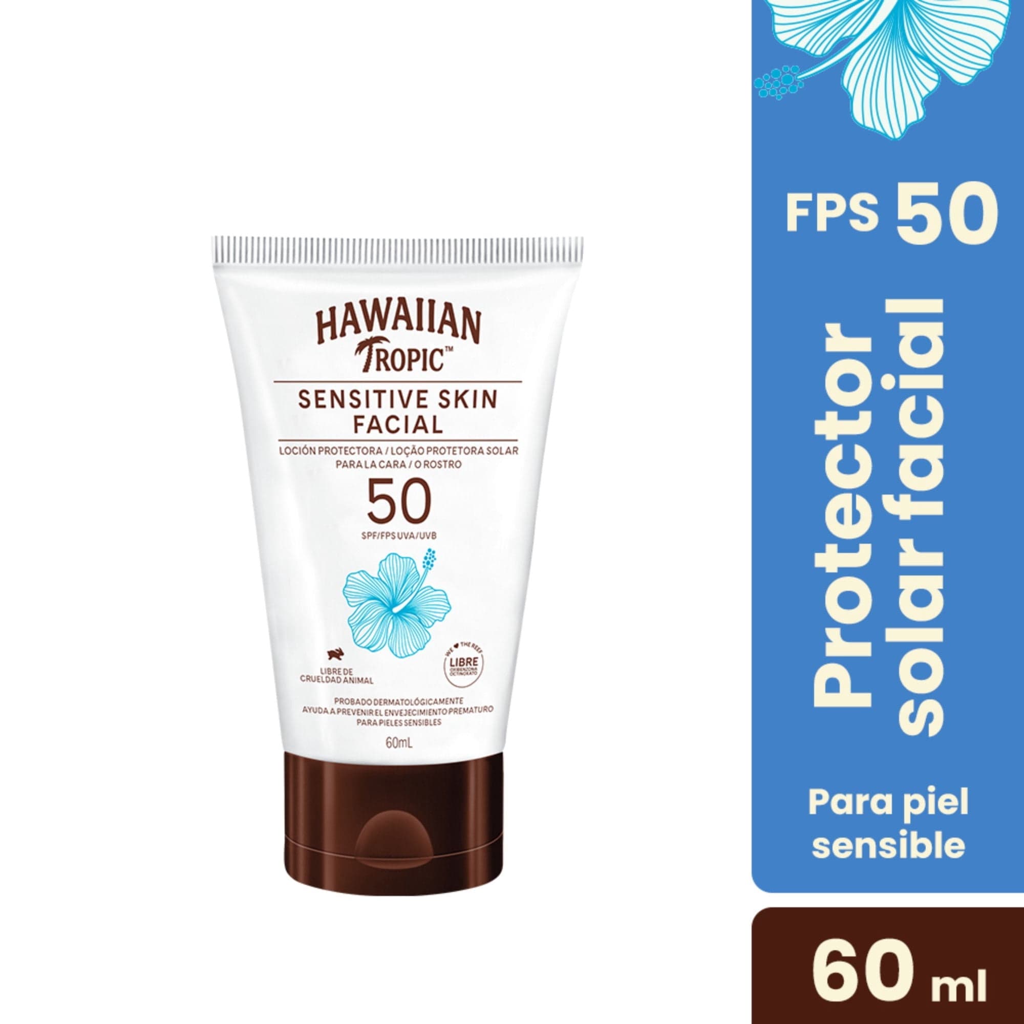 Protector solar facial Hawaiian Tropic sensitive skin fps50, 60 ml