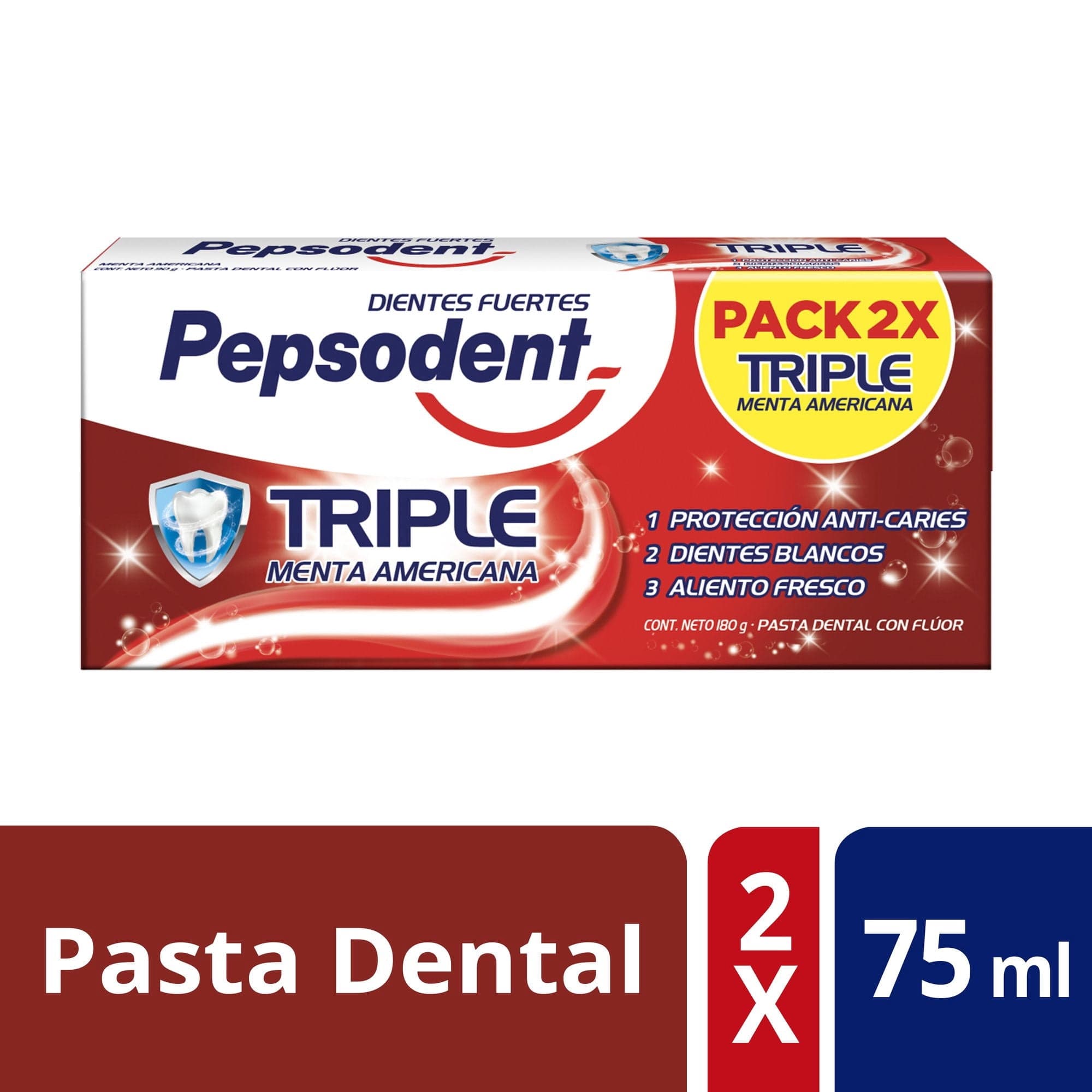 Pack Pasta Dental Pepsodent Triple Menta Americana, 2x90g, 180 g