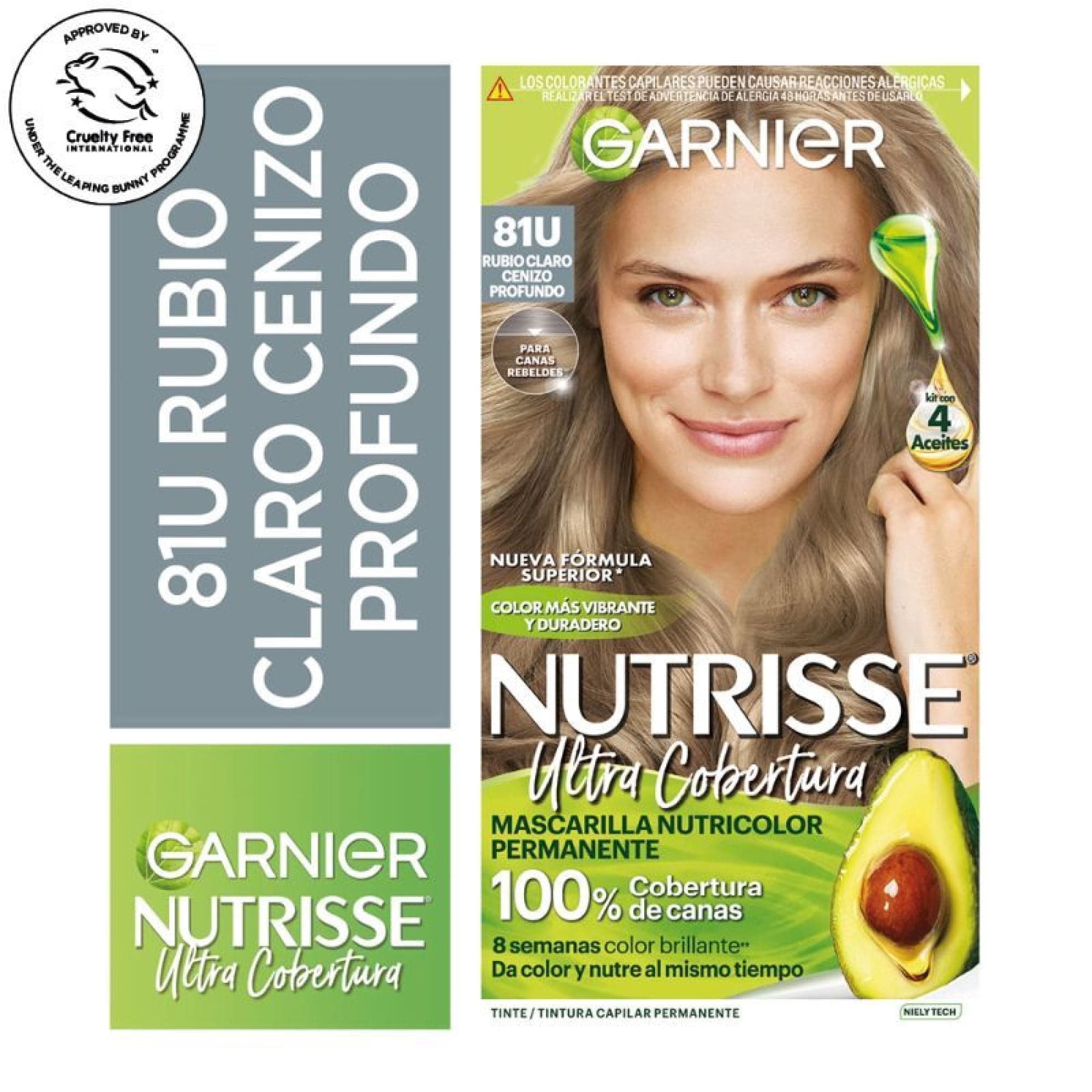 Coloracion Nutrisse Cabello Ultra Cobertura 81 Rubio Claro Cenizo Profundo, 1 Un