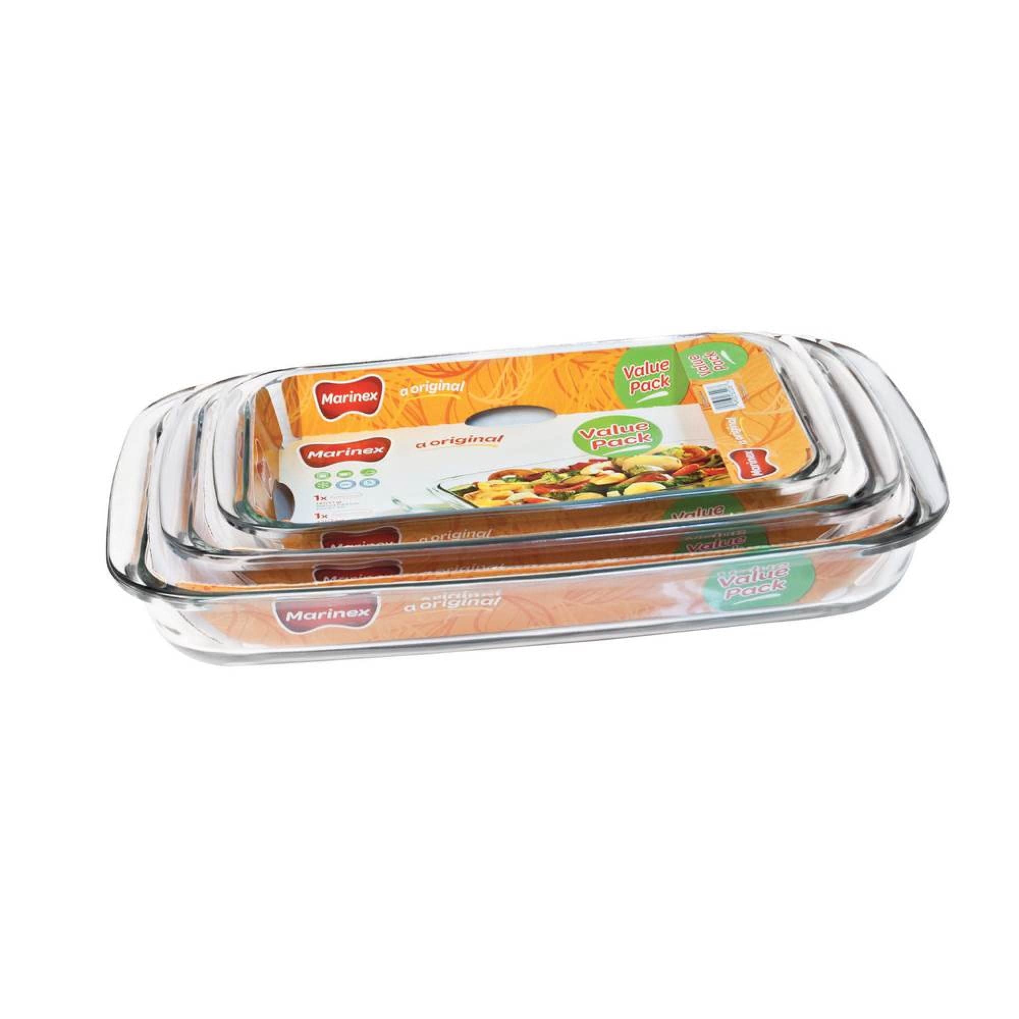 Set 3 Fuente 1.6L+2.2L+2.9L Rectangulares Vidrio Transparente