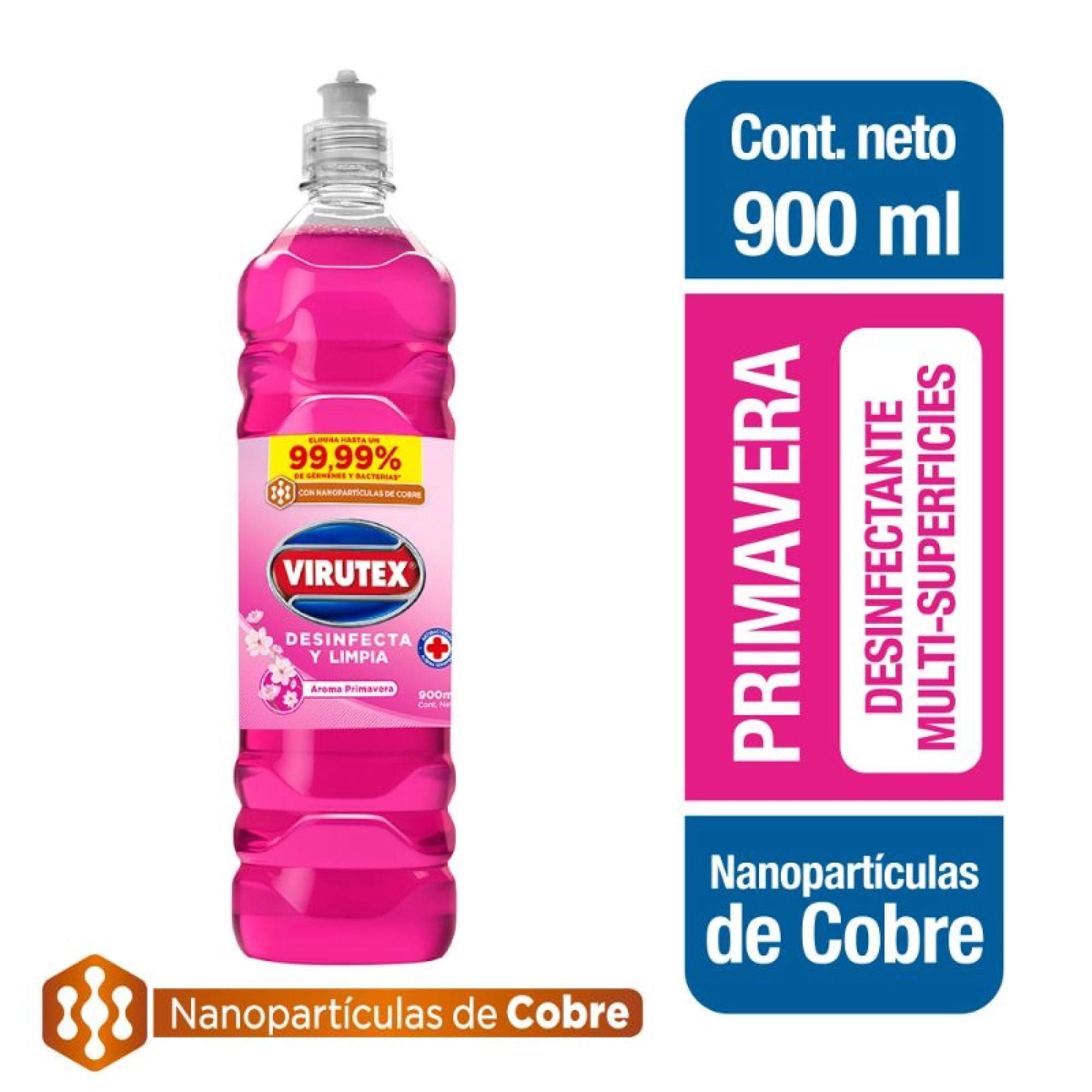 Limpiador Desinfectante Liquido Primavera con nanoparticulas de cobre Botella, 900 ml