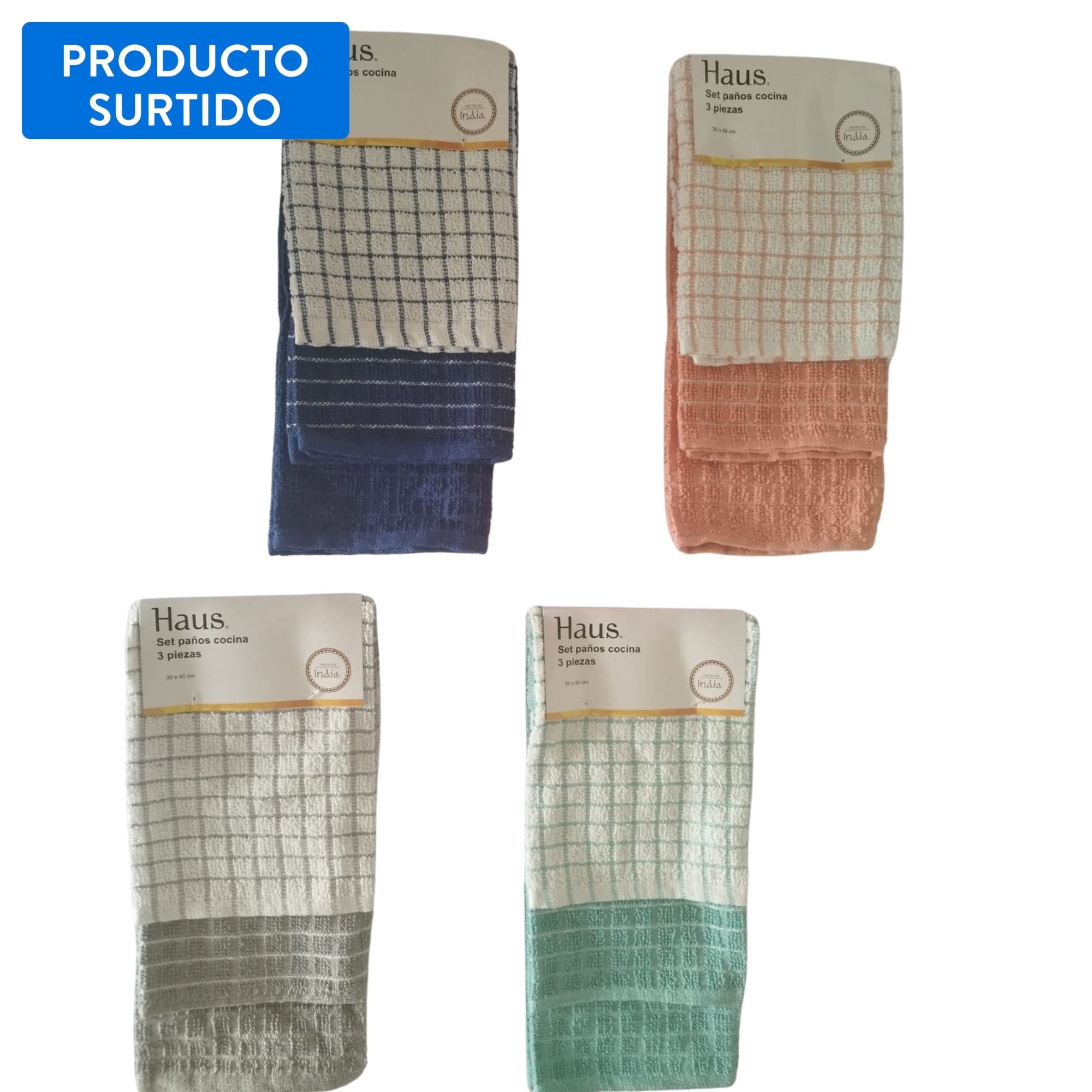 Set de 3 Panos de cocina 75% Algodon color surtido, 1 Un