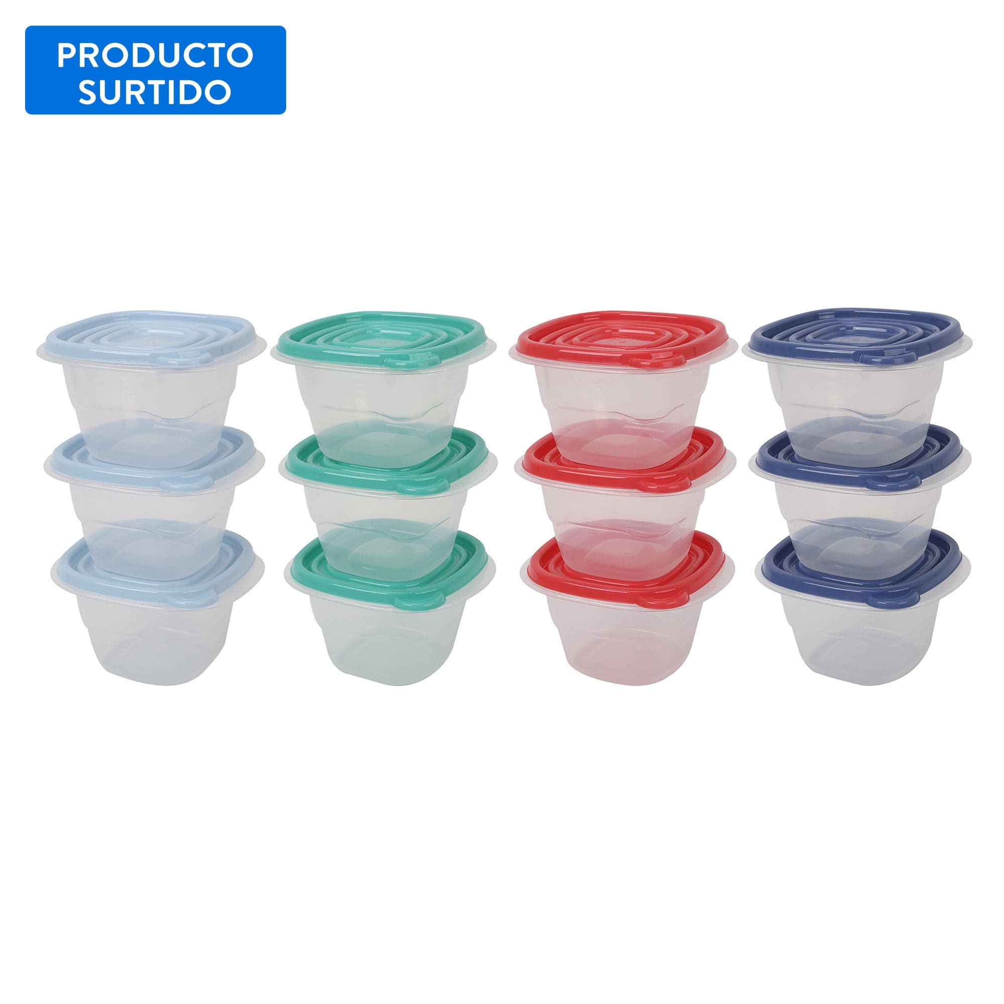 Set De Contenedor 500ML Cuadrado Plastico 3 Piezas, color surtido