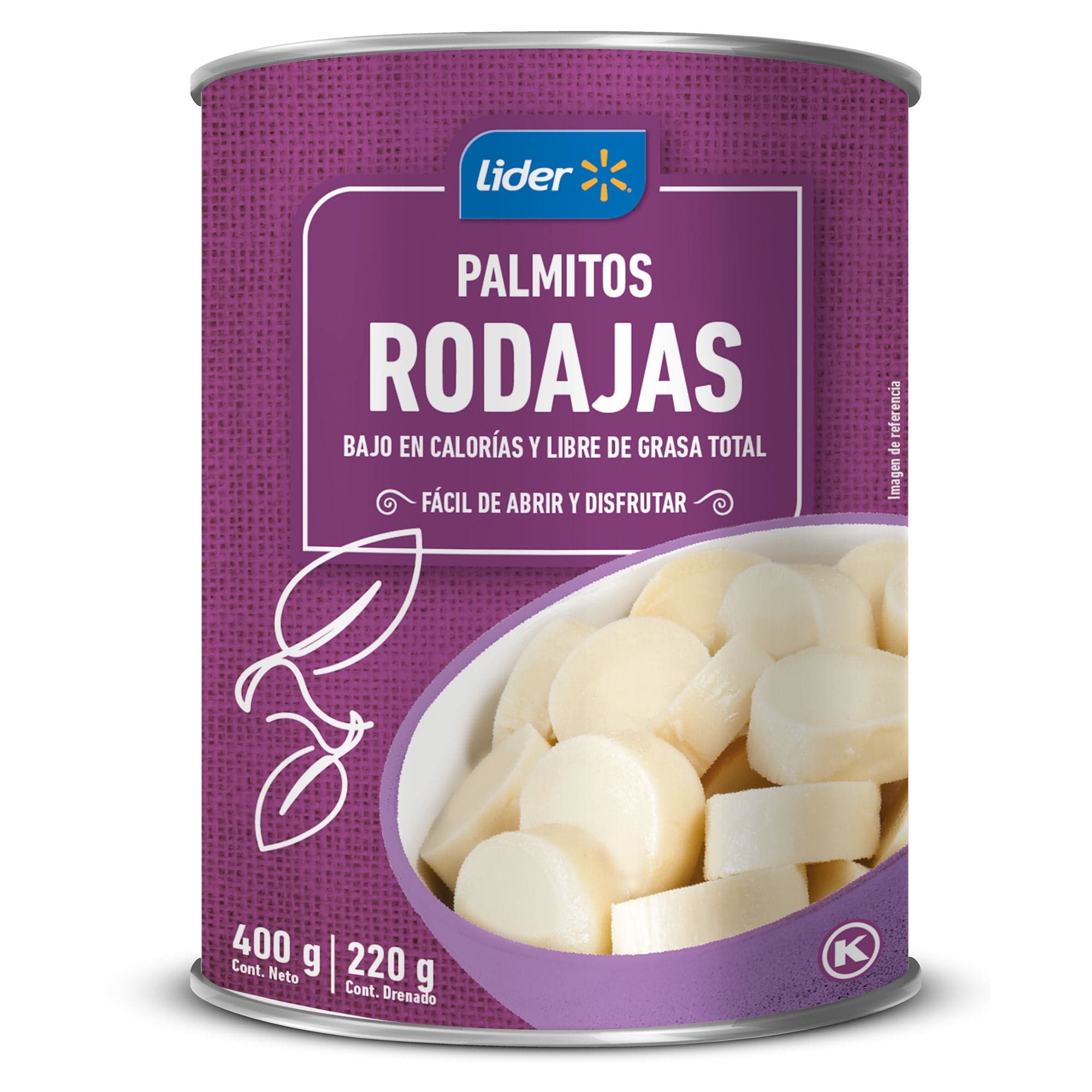 Palmitos en Rodajas Lata, Drenado 220 g - Neto 400 g