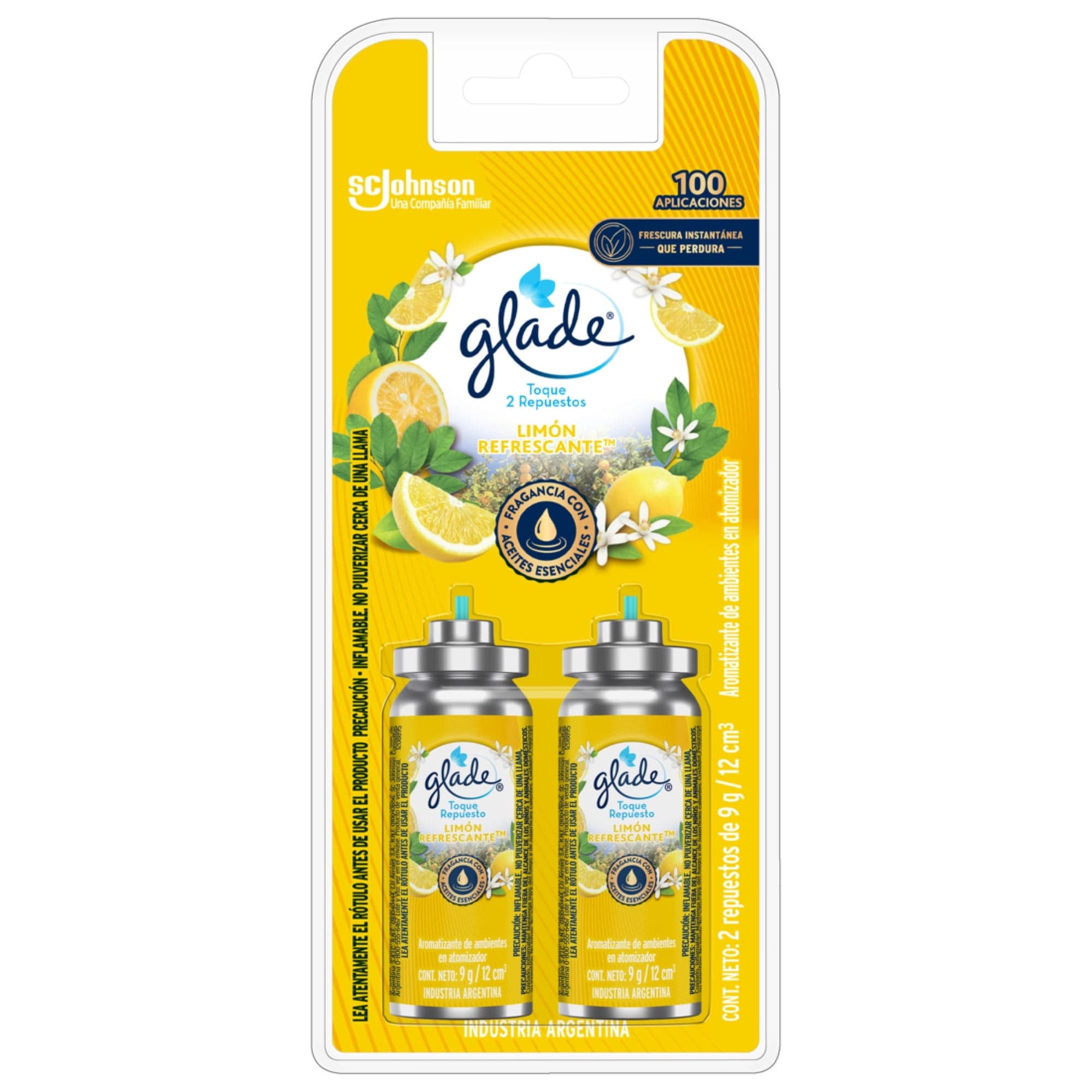 Aromatizante Ambiental Toque Repuesto Aerosol Limon Refrescante Lata, 2 Un x 12 ml c/u