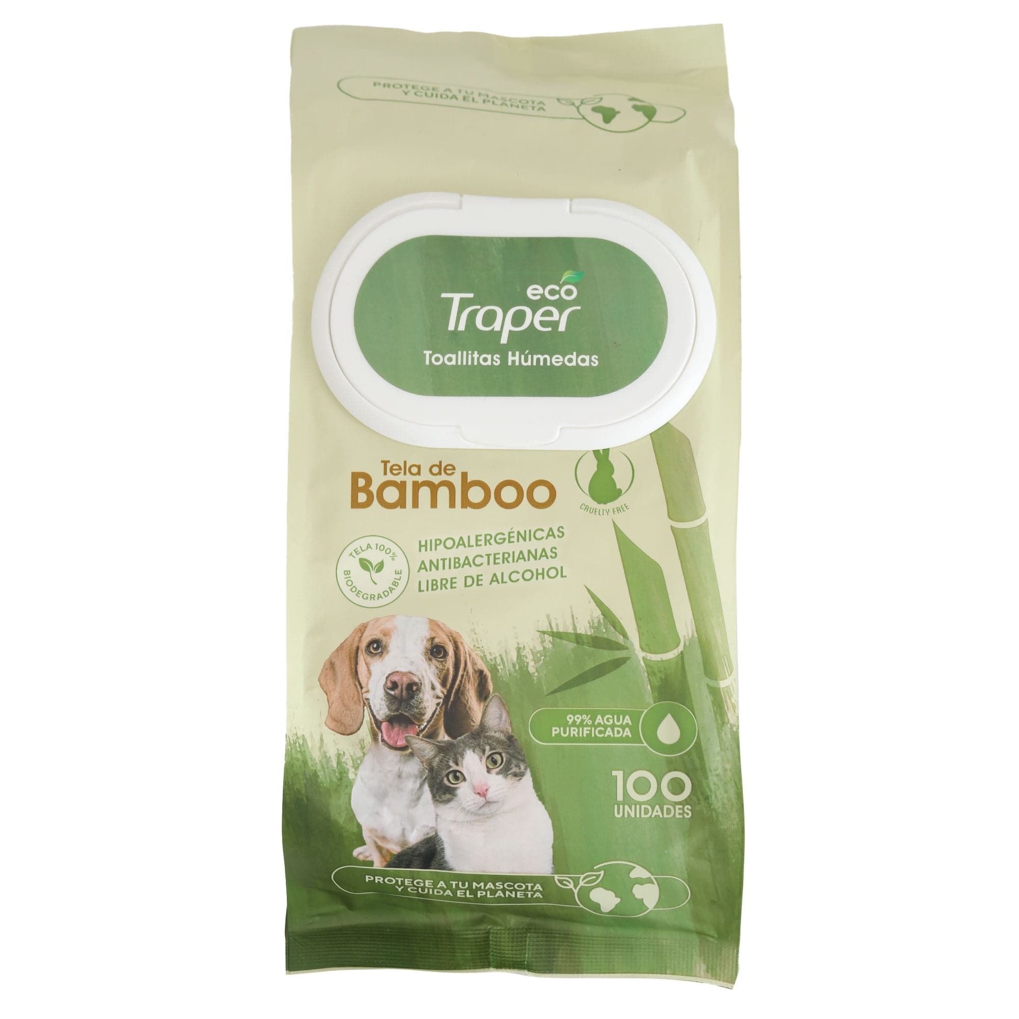Toallitas Humedas Para Mascotas De Bambu Eco, 100 Un