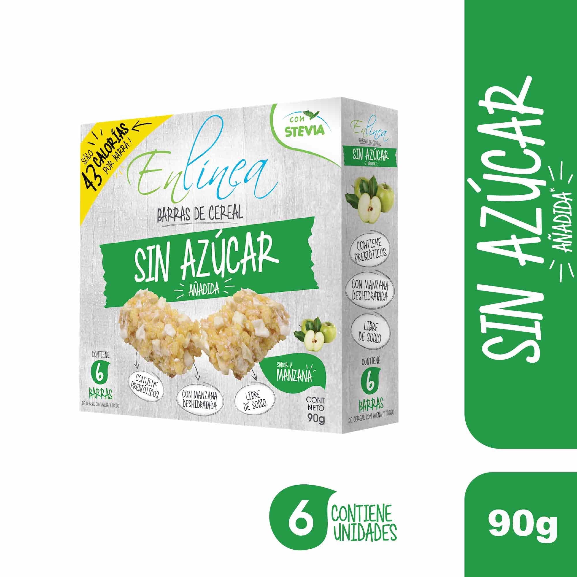 Barra de Cereal Sin Azucar Sabor Manzana (6 Un), 90 g