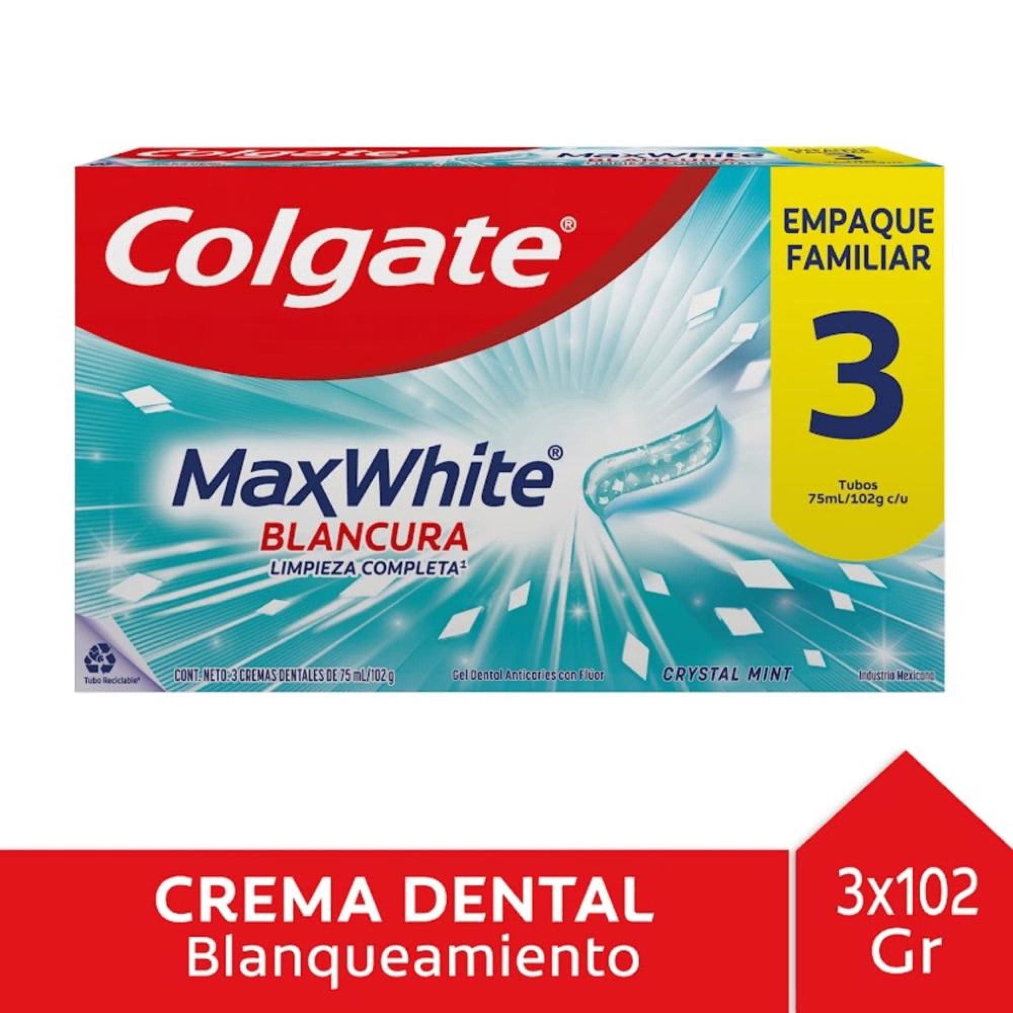 Gel Dental anticaries con fluor Pasta Dental Colgate max white, 75 ml 3 Un