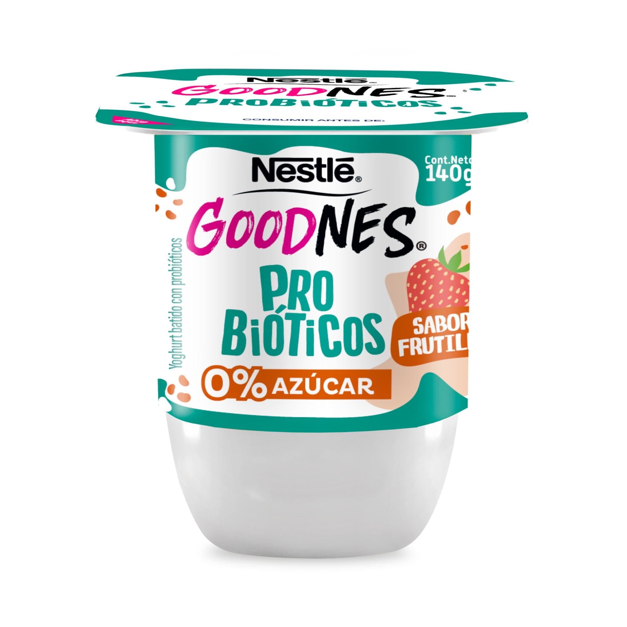 Yoghurt Goodnes con Probioticos Sabor Frutilla Pote, 140 g