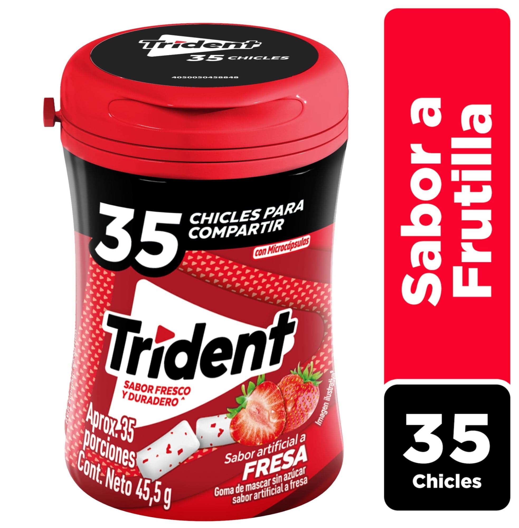 Chicle Sin Azucar Botella Sabor Frutilla, 45,5 g