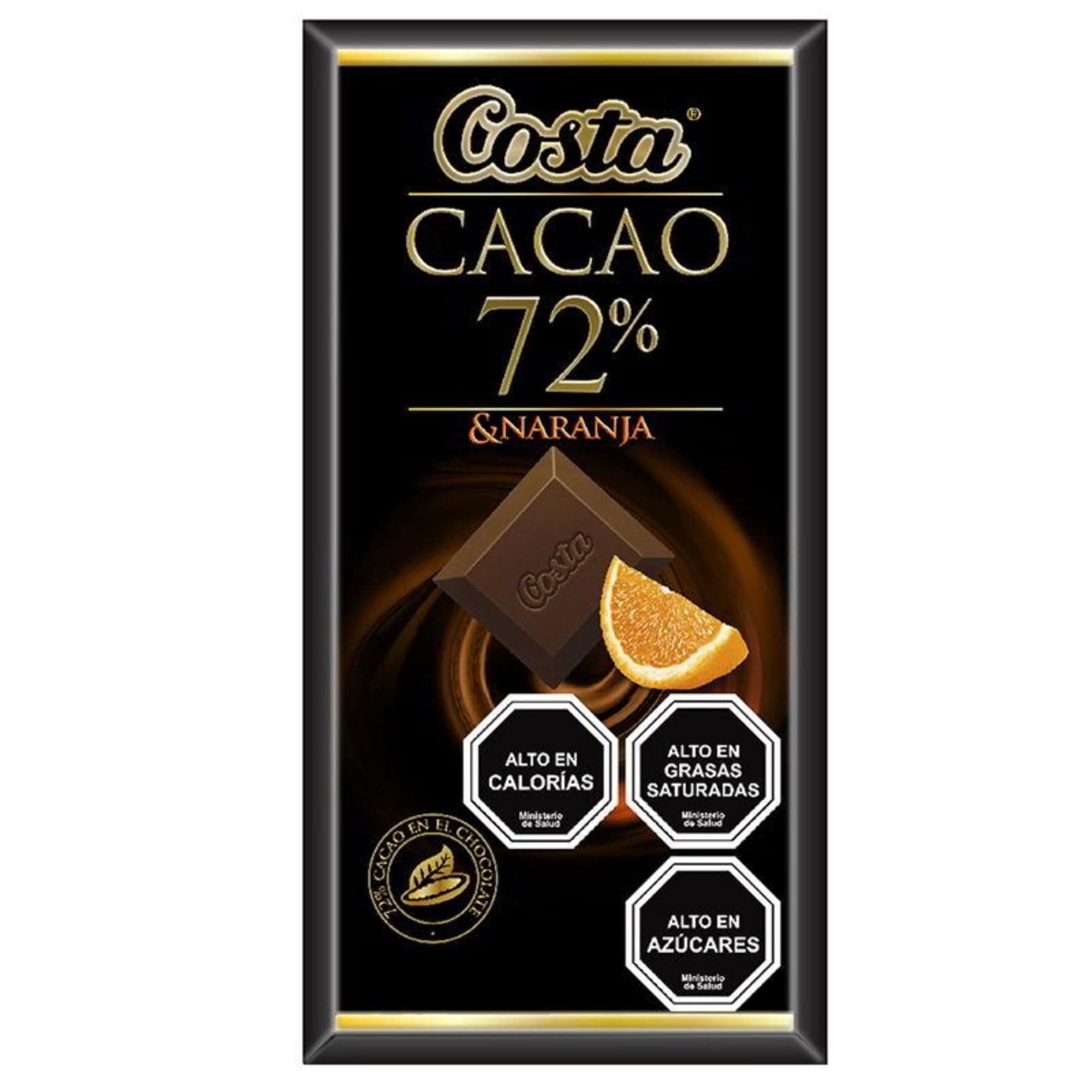 Chocolate Costa Cacao 72% Naranja, 80 g
